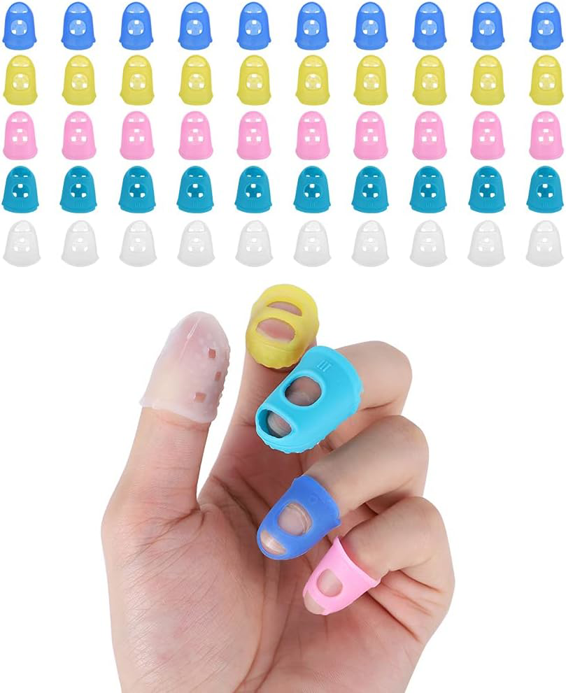 50 Pieces Guitar Finger Protectors, 5 Sizes Silicone Fingertips Guards, 5 Colors