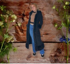 90s Vintage Black Wool Faur Fur Colar Cuffs Penny Lane Coat Size 12