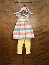 Tommy Bahama Pastel Plaid Ruffle Top Knit Leggings Set w/ Headband Girls 5 NWT