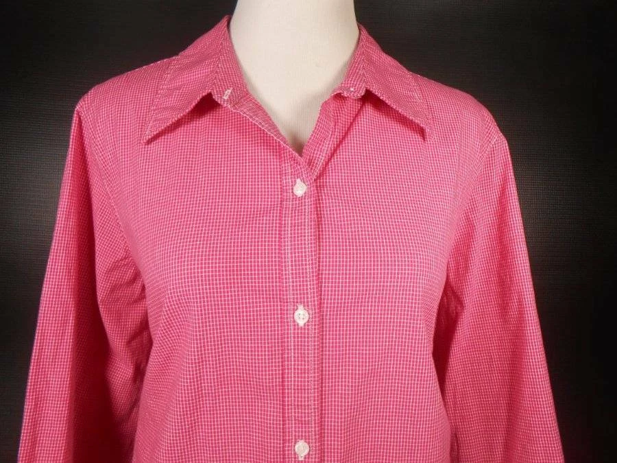 Hermosa Blusa Para Mujer XL Rosa Sharagano Cuadros Manga Larga Ajustada Botón Foto 2 de 4