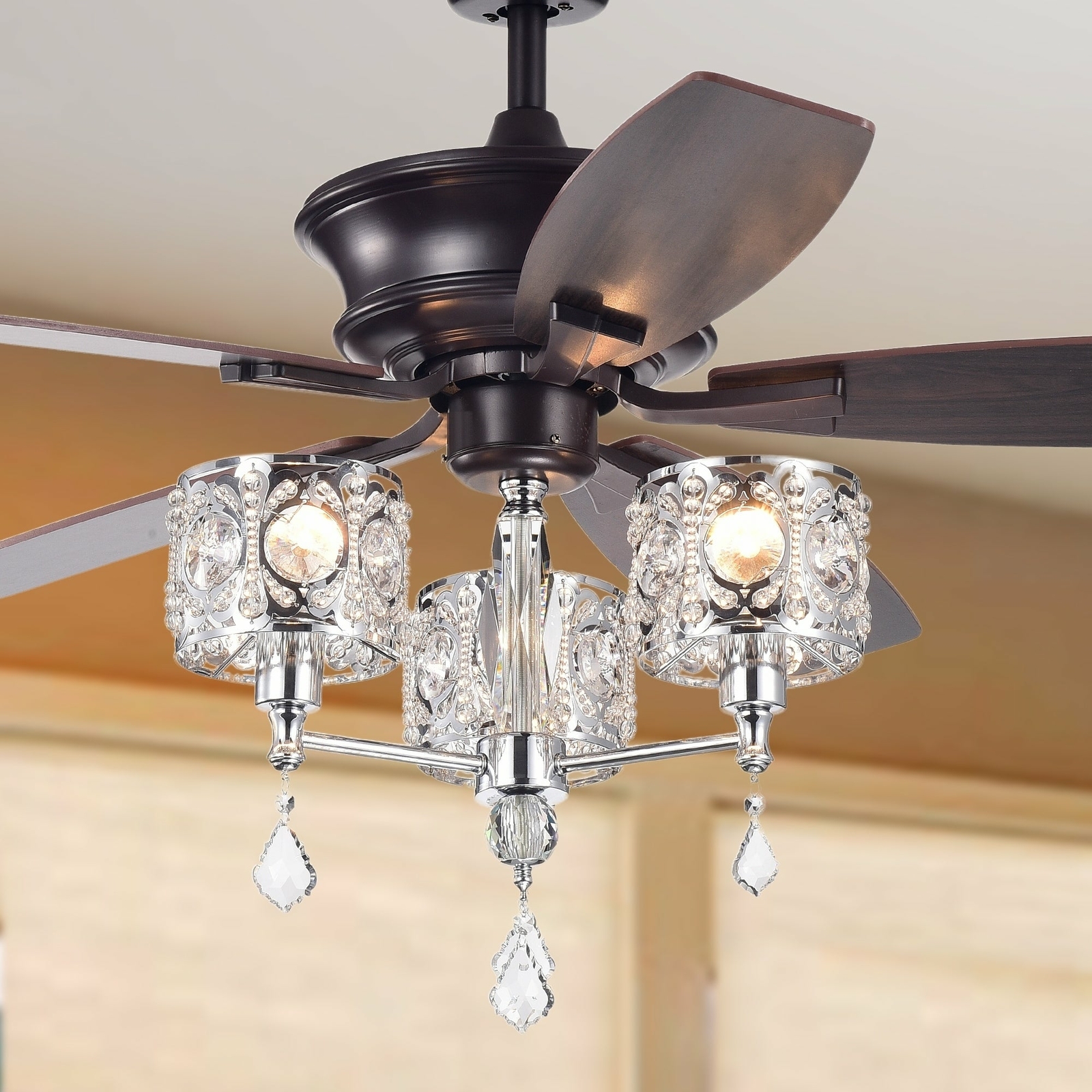 Tibedo 5 Blade 52 Inch Dark Brown Ceiling Fan With 3 Light Brown