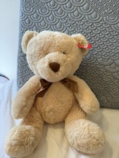 NWT 15  Teddy Bear, Beige with Brown Nose, Brown Ribbon