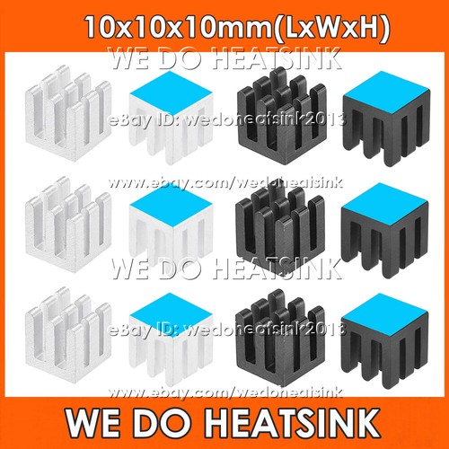 10 x 10 x 10 mm dissipateur thermique en aluminium anodisé à fentes argent/noir avec rubans adhésifs - Photo 2/17