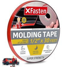 XFasten Super Strength Automotive Molding Tape, Gray, 1/2-Inch x 30-Foot, Double