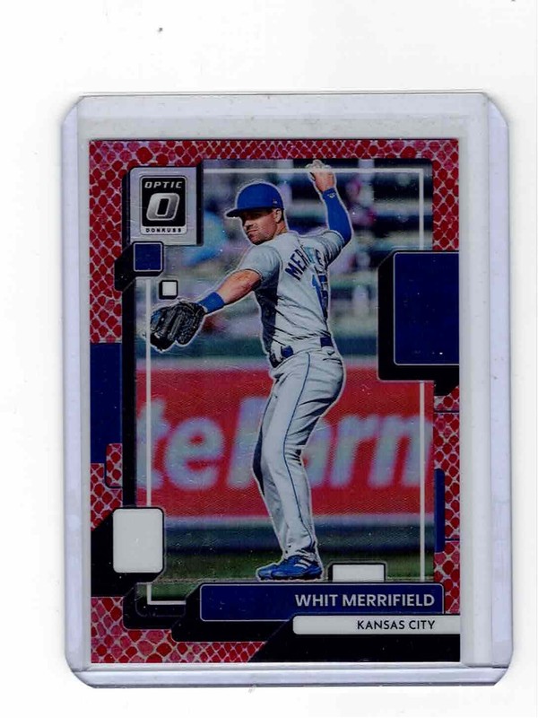 Whit Merrifield 2022 Panini Optic #/99 Red Dragon Prizm Refractor KC Royals