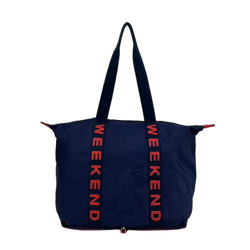 Max Mara WEEKEND Navy Red Nylon Leather Canvas Tote Bag