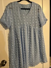 NWT Kirundo Women’s Large Baby Blue Dress Sheer Long Sleeves & Swiss Dot Design