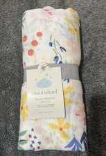 Baby Blanket Cloud Island Navy Blue Floral Muslin Swaddle Lovey Flower Girls