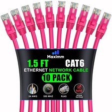 Cat 6 Ethernet Cable 1.5 ft 10-Pack - High-Speed LAN Cable, Internet Cable, P