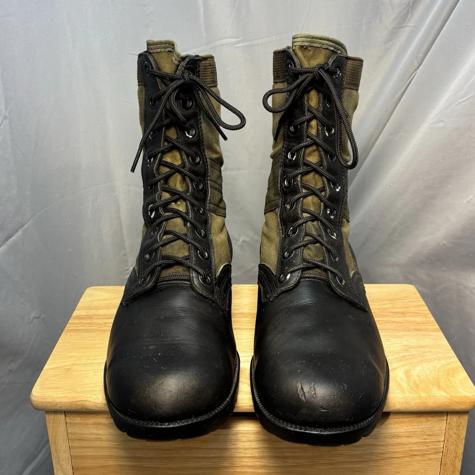 Botas de Combate Wellco USGI Años 60 De Colección Cuero Negro Verde Selva Para Hombre 10 R EE. UU. Foto 3 de 4