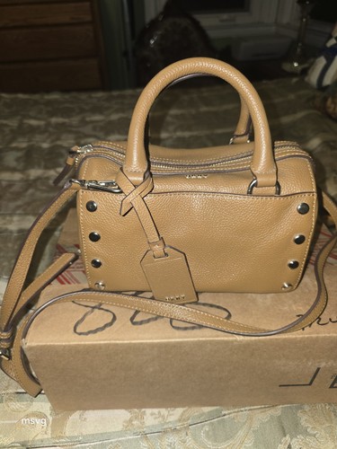 DKNY Brown Pebbled Satchel Top Handle Zip, Detachable Strap, Pockets, Silver