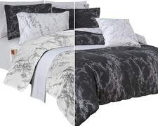 Reversible 10-Piece Marble Comforter Set with Smart Pockets, Full Size, Black/Wh