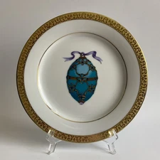 Royal Gallery Gold Buffet Blue Faberge Egg Ornament Plate 8.5”D