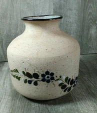 Vintage Folk Art Tonala Sandstone 6" Mexican Jar Vase Pottery Hand Painted