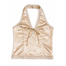 Thirty Thirty LA Satin Lace Halter Top M Champagne Y2K Coquette Cami