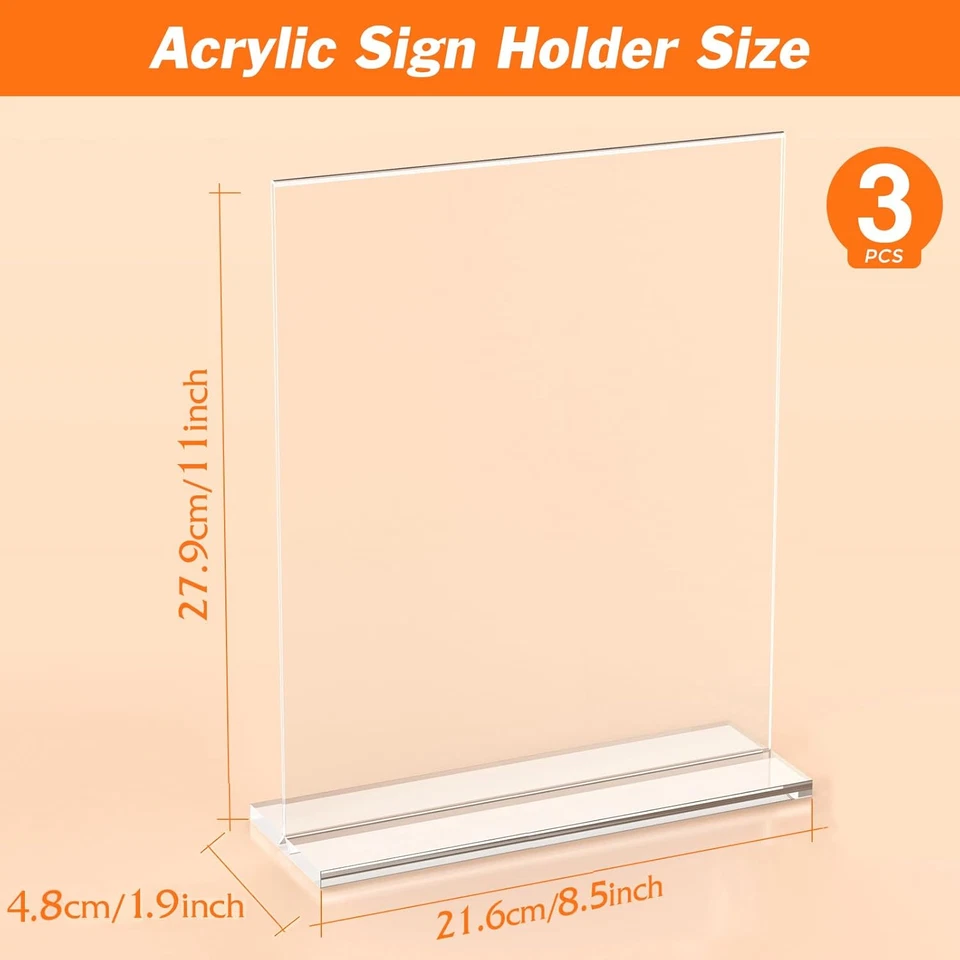 3 Pack Acrylic Sign Holder 8.5 X 11 Inches, Clear Menu Stand, Vertical Flyer Dis - Image 2 of 4