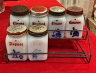 Vintage Hazel Atlas White Milk Glass 6 Piece Dutch Spice Set with Rack.