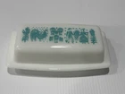 Vintage Pyrex Amish Butter Dish w/Lid Turquoise Milk Glass White Blue 7" (42)