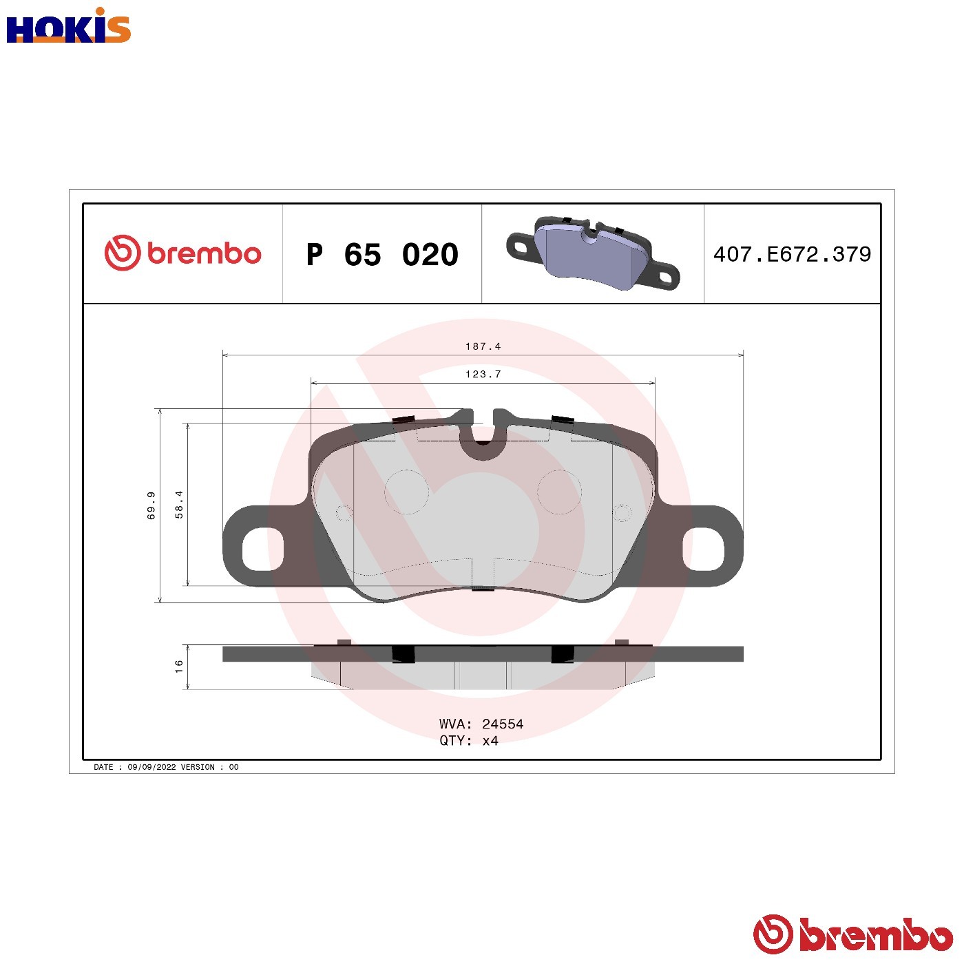 BRAKE PAD SET DISC BRAKE P 65 020 FOR PORSCHE PANAMERA/Sport/Turismo 3.0L 6cyl