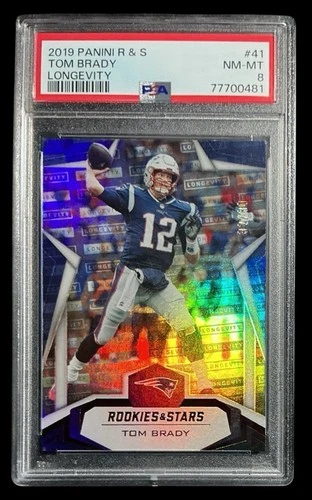 2019 panini rookies & stars #41 tom brady; longevity /80 holo PSA 8  **POP 2, 0^