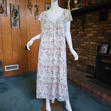 Vtg 80s Sissy Vanity Fair Grannycore Floral Cottage Silky Nightgown Maxi Gown OS