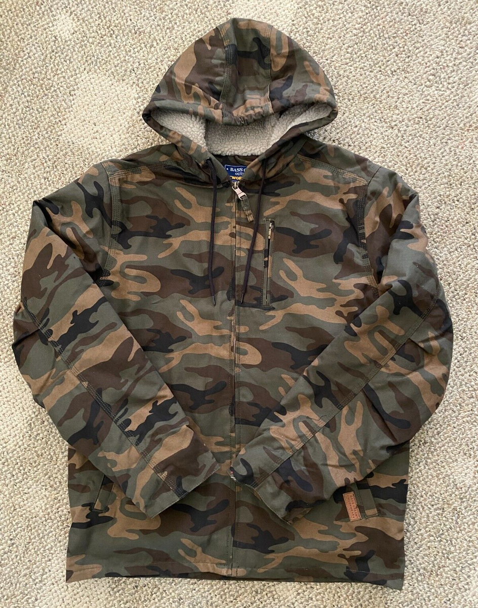 Mens Bass Creek Workwear Full Zip Hooded Jacket Camouflage Size