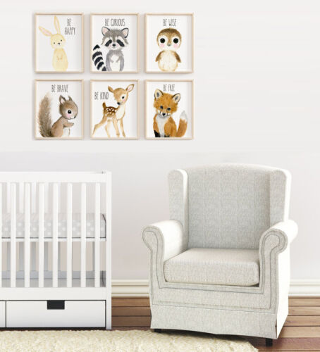 Kinderzimmer Dekor Wald Baby Tier Zitate Wandkunst 6er Set Drucke 8,5x11 Zoll - Bild 1 von 7