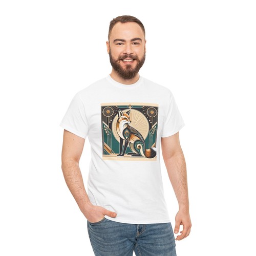 Unisex Adult T Shirt Art Deco Stylized Fox Elegantly Geometric Graphic Tee - Foto 19 di 25