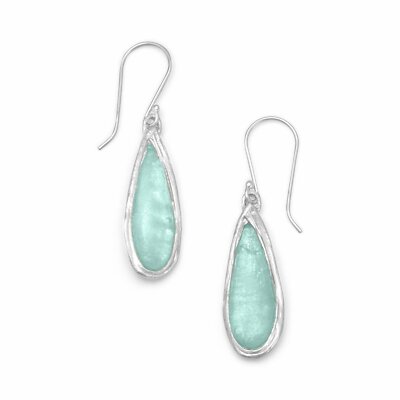 Sterling Silver Ancient Roman Glass Pear Drop Earrings