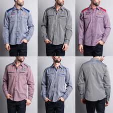 Men's Long Sleeve Checkered Embroidered Button Up Shirt -FS320-KK6E,FS319-EE12E