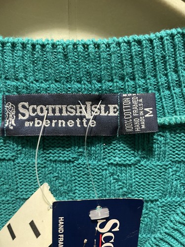 VTG Scottish Isle Sweater Adult Sz Med Green Golf Pullover 90s USA Mens V Neck - Picture 4 of 7