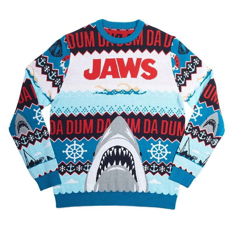 OFFICIAL CHRISTMAS JUMPER UGLY SWEATER JAWS SHARK MOVIE HORROR