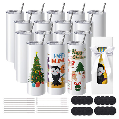 VEVOR 16Pack Straight Sublimation Tumblers Bulk Blank 20oz Stainless Steel White