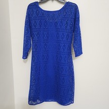 EXPRESS Lace Crochet 3/4 Sleeve Layered Eylet Dress Large Royal Blue NWT
