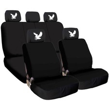 For Chevy Car Seat Covers Set Black Cloth Eagle Logo Headrests Universal Fit