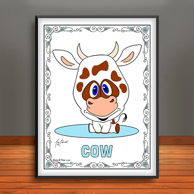 Cartoon Cow Print, Poster, Farm Animal Wall Art, Cow Decor, Bull Art | eBay