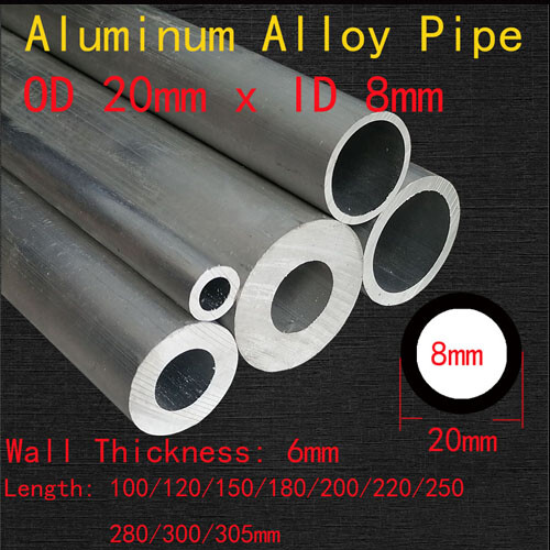 OD 20 mm Aluminiumlegierung Rundrohr ID 8 mm Hohl Gerade Rohr 100 mm-305 mm Länge - Bild 1 von 1