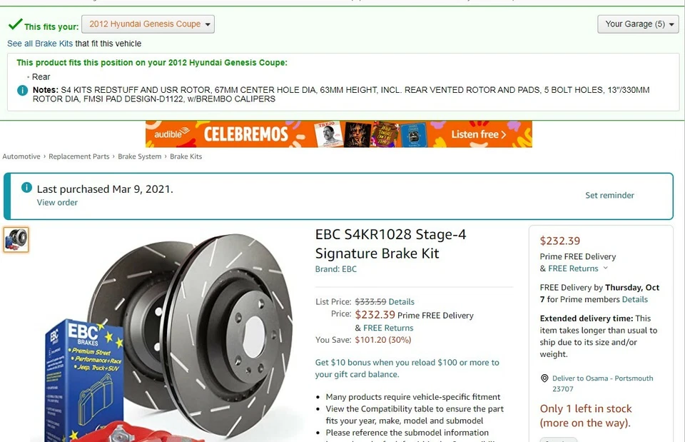 Kit de frenos de disco-S4 kits Redstuff y rotor trasero USR se adapta a HYUNDAI GENESIS 2012 Foto 2 de 4