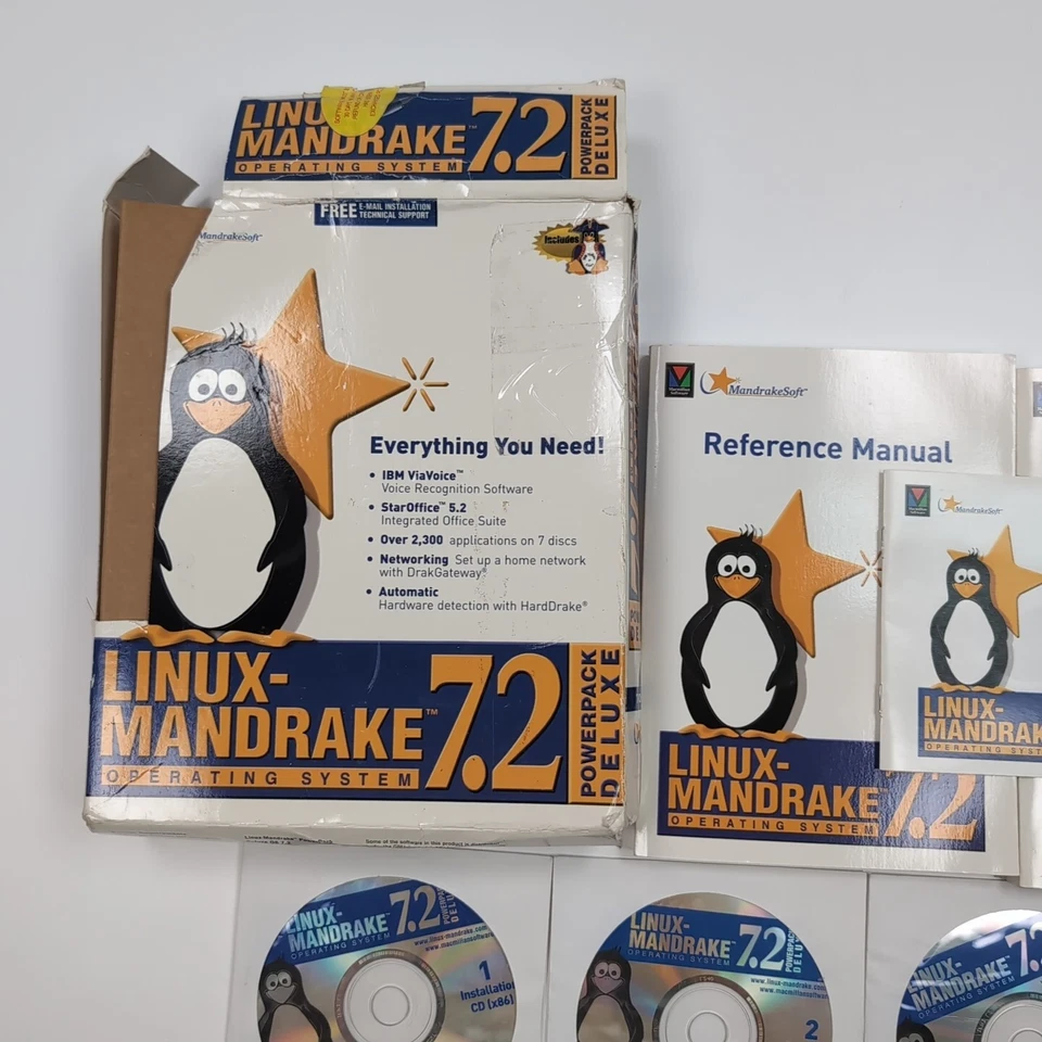 Linux Mandrake 7.2 Deluxe 2001 Operating System Software Big Box 7 CD'S Manuals - Image 2 of 4