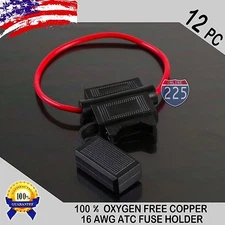 12 Pack 16 Gauge ATC In-Line Blade Fuse Holder 100% OFC Copper Wire Protection