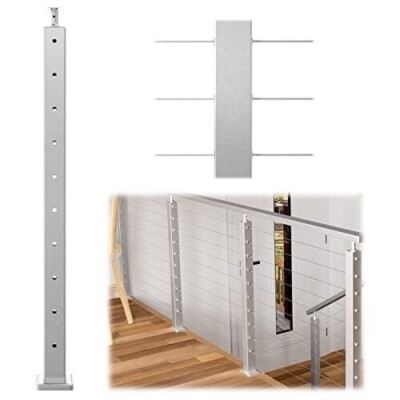 Muzata Level drilled Cable Railing Post 36''x2''x2'' Adjustable Top Level Line P...