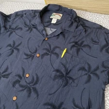 Paradise Found VTG. Hawaiian Shirt Men’s XL Rayon Aloha  Gray Black Coconut Tree