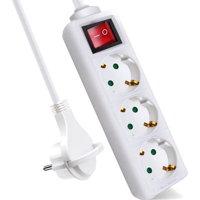 Steckdosenleiste 3-fach Flachstecker mit Save Energy Schalter 1 5m Kabel