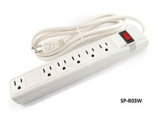 6 Outlet Perpendicular Style 90J / 15A Power Strip Protector w/ 6ft Cable, White