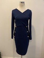 PERFECT STYLE BY SHEZ Navy Longsleeve Bodycon Dress Sz L