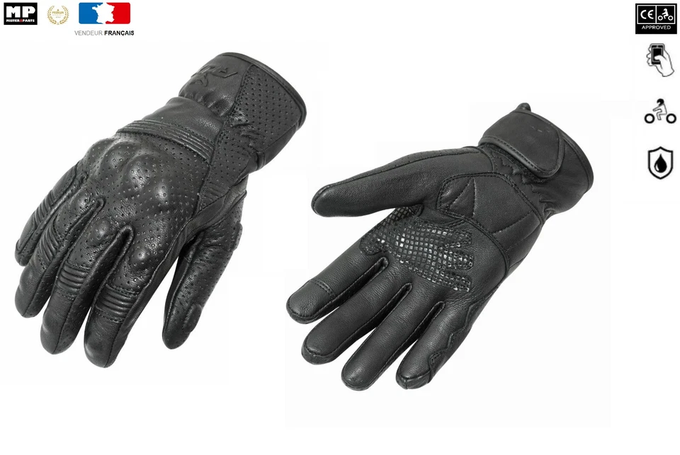 TUCANO URBANO Gants Moto En Cuir Noir Toutes Saison ADX Austin Homologué EN 13594:2015