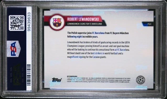 ROBERT LEWANDOWSKI * PSA 10 * 1ST BARCELONA CARD * 2022 TOPPS NOW UCL #PS11 QTY - Image 2 of 4