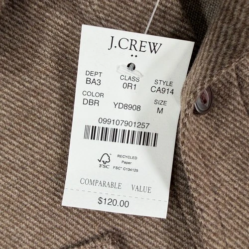 $120 NEW J.Crew Mens Medium Brown Diagonal Twill Button Down Shirt Medium Jacket image 5