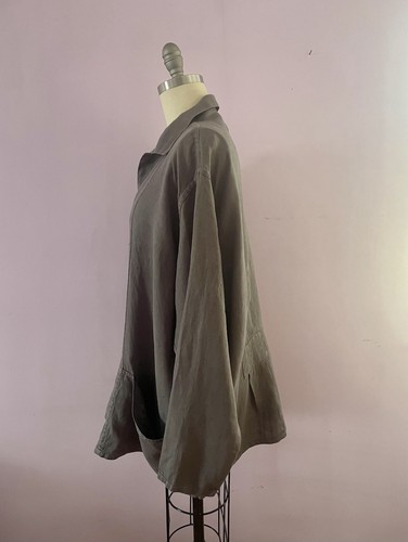 Vintage 90s Flax Jeanne Engelhart Linen Jacket Top L/XL Oversize Lagenlook Brwn - Picture 10 of 13
