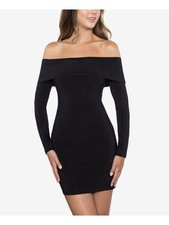 B DARLIN Womens Black Long Sleeve Off Mini Body Con Dress 1314